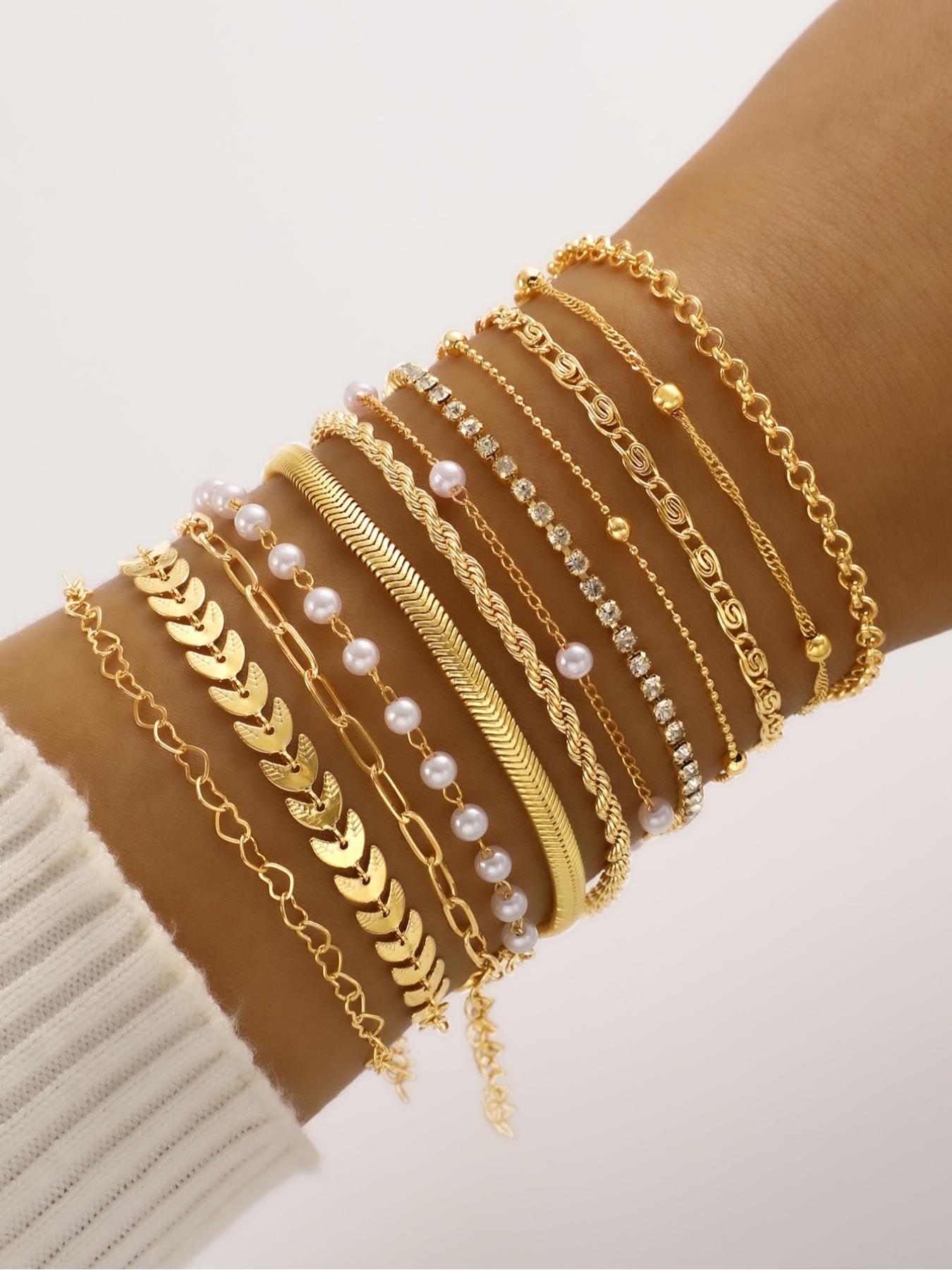 Women's Fashion Boho Style Bracelet Set, Layered Bracelet Set, & Silver Zinc Alloy Chain Jewelry for Women Daily Wear Accessories