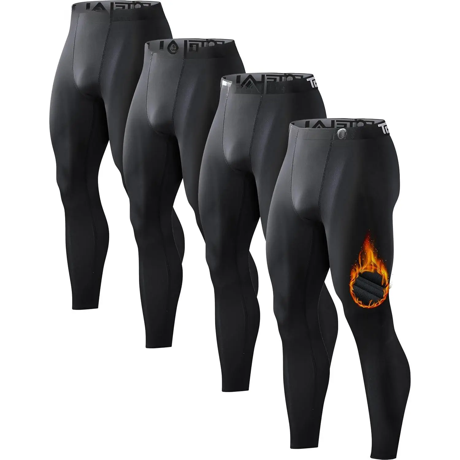 5 or 4 Pack Men's Thermal Compression Pants Fleece Lined Sports Tights Athletic Leggings Cold Weather Baselayer Winter Gear