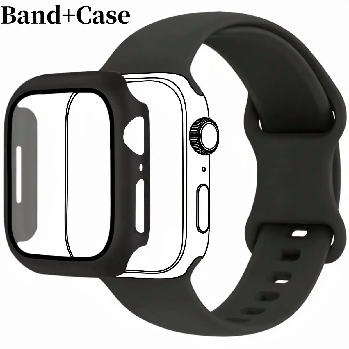 2pcs/set Men Women Soft Silicone Sport Watch Strap, Adjustable Waterproof + 2-in-1 Tempered Film Screen Protector Watch Case for Apple Watch 38/40/41/42/44/45/46/49mm, Compatible with Ultra/SE/11/10/9/8/7/6/5/4/3/2/1, Wearable Tech Accessories