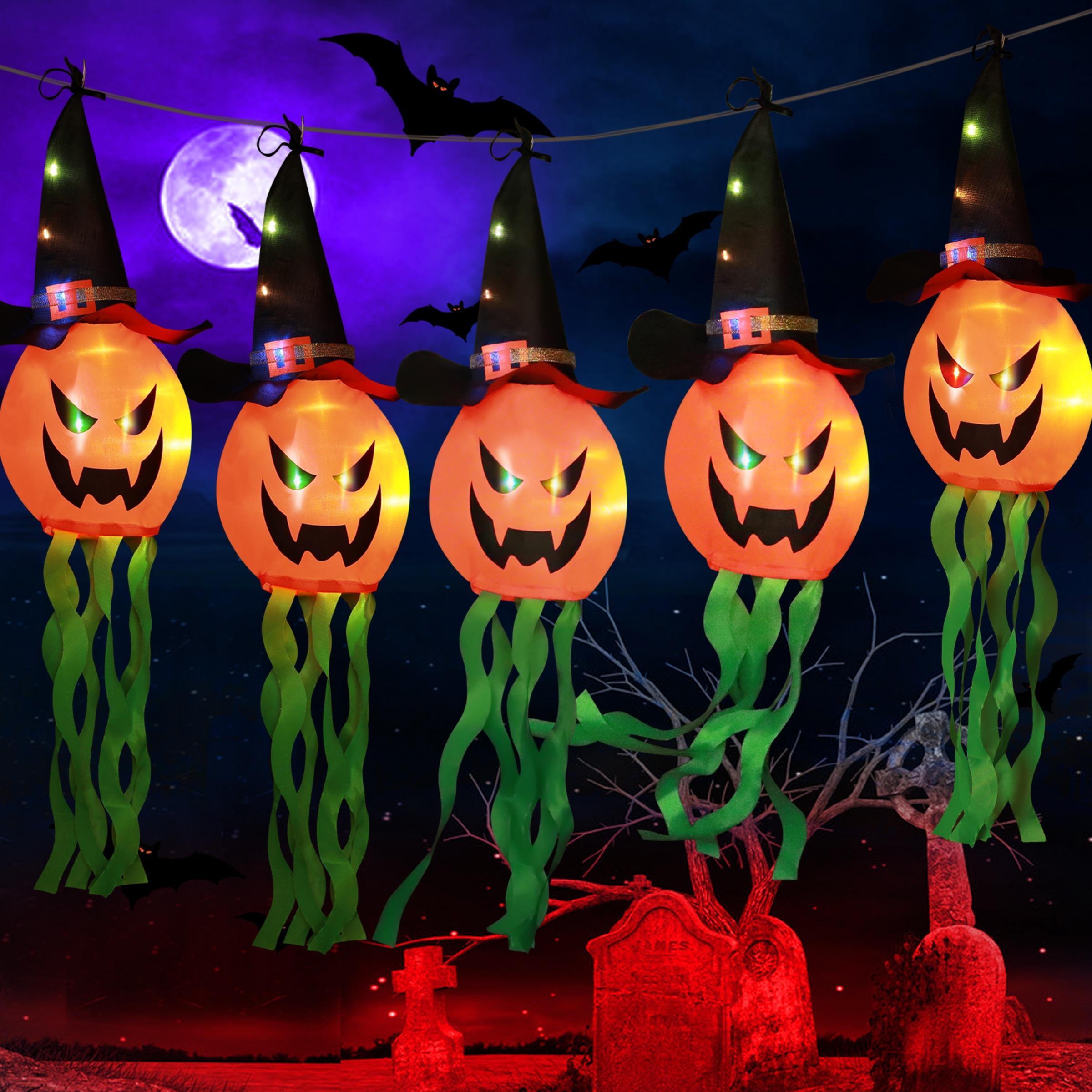 Halloween Ghost Hat Design Hanging Light, Battery Powered LED Light String, Decorative Light for Home Garden Yard Tree, Ornaments