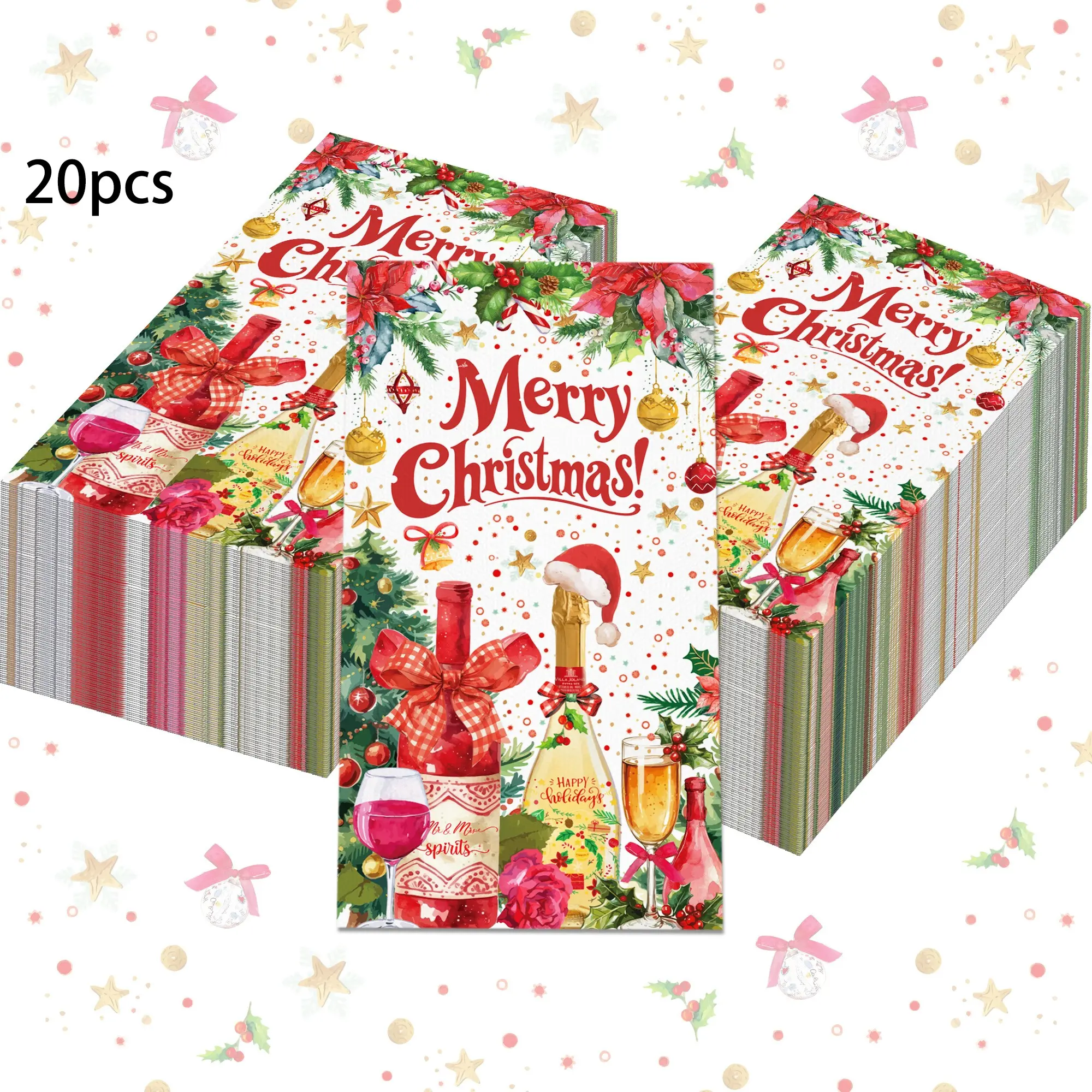 20-Pack Christmas Party Napkins, Merry Christmas Paper Towels, Holiday Decor, Indoor Outdoor Home Decoration, Gift for Family Friends