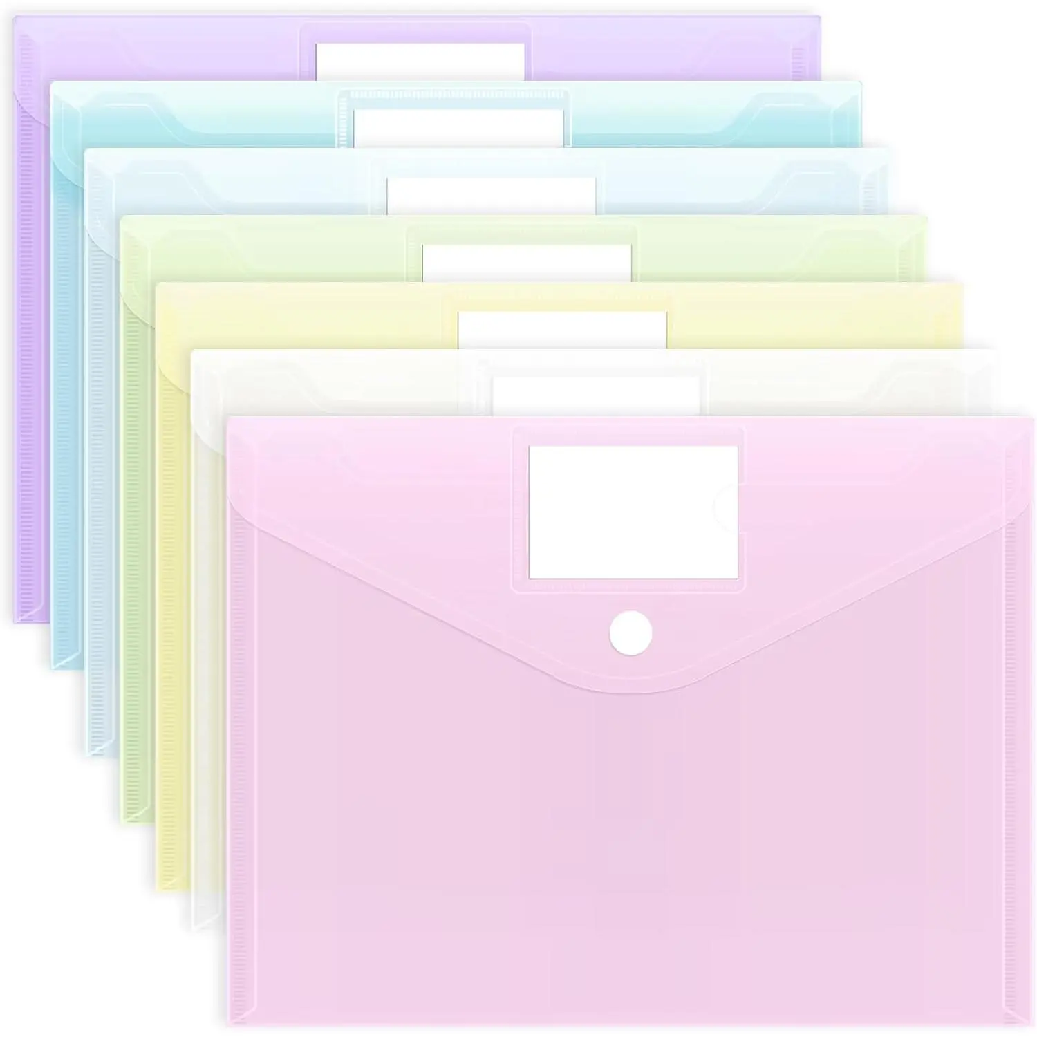 7 count Plastic Envelopes, Plastic File Folders for Documents, Hook & Loop Closure File Folders with Label Pocket A4 Size for School and Office Supplies