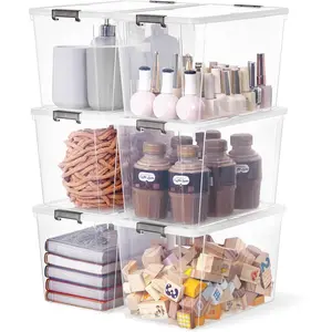 7.8 QT 6 Pack Small Storage Bins Plastic Storage Container Stackable Box with Lids for Organizing, Clear White
