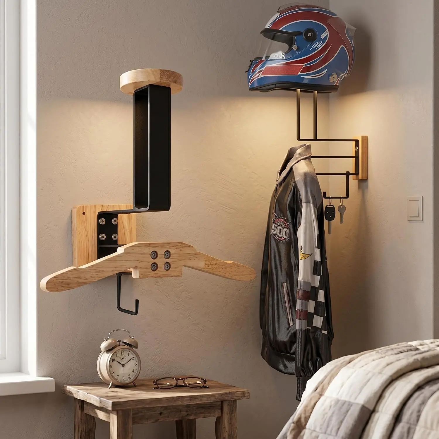 Heavy-Duty Wall Mounted Motorcycle Helmet Holder Rack – Sturdy Wood & Steel Gear Stand – Storage for Police, Cycle, Ski, Football Helmets – Holds Up to 88lbs – Motorcycle Helmet Storage(2pcs)