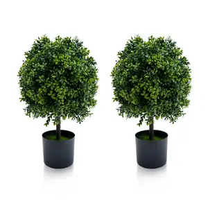 Garvee 2Pcs Artificial Boxwood Ball Topiary Trees in Pot, 50Cm Artificial Plants Topiary Ball-Shaped Boxwood Trees, Faux Ball Shaped Potted Plant for Home Indoor Outdoor