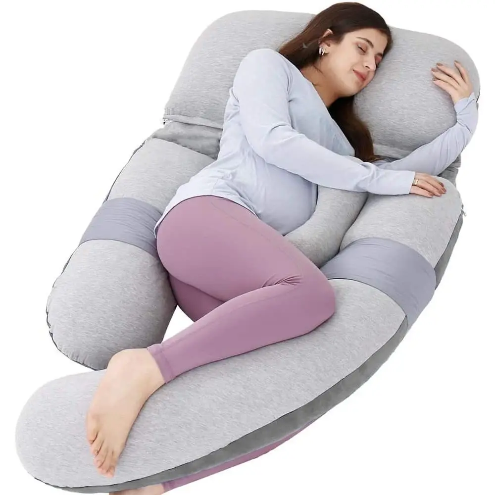 60in Full Body Pillow |     Nursing, Maternity and Pregnancy Pillow |     Extra Large U Shape Pillows with Detachable Side, Separate Support Pillow and Removable Cover (Velvet and Jersey Grey)