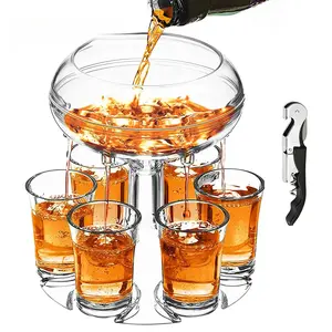 Shot Glass Dispenser, Shot Dispenser for Alcohol, Shot Glass Dispenser with 6 Acrylic Cups & Bottle Opener, Party Fountain for Drinks, Drink Dispenser for Home Kitchen Party, Home Bar Accessories