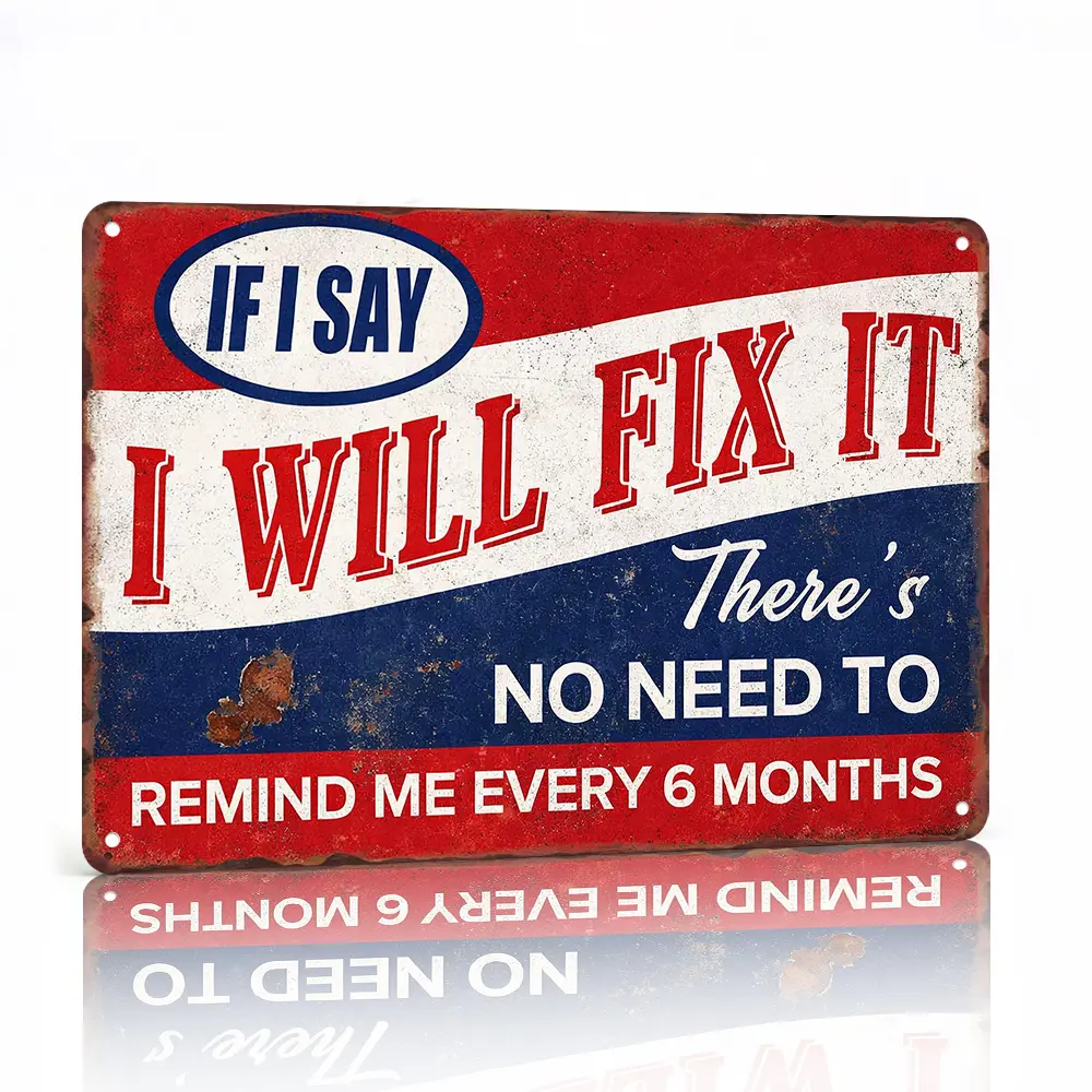 8x12in Rectangle Retro Industrial Lightweight Aluminum Metal Sign, Red-Blue Distressed Print, Funny Mechanic Garage Wall Decor, Waterproof Indoor-Outdoor Hanging Plaque, Daily Study Wardrobe Decor, Anniversary Gift for Handyman Dads
