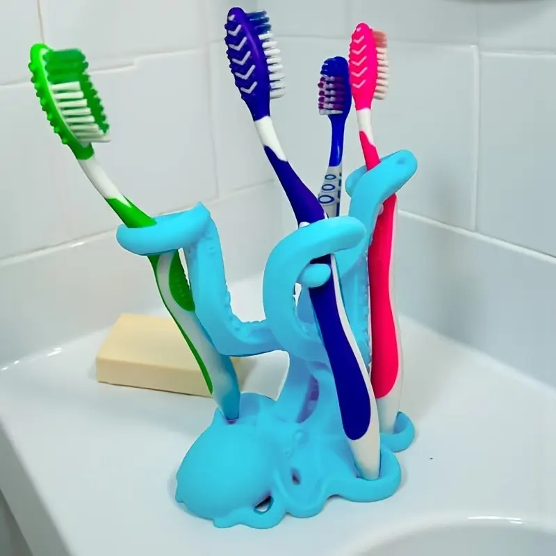3D Printed Octopus Toothbrush Holder, Cute Octopus Bathroom Organizer, Creative Toothbrush Stand & Novelty Home Decor, Fun Desktop Display Shelf Decor, Unique Gift