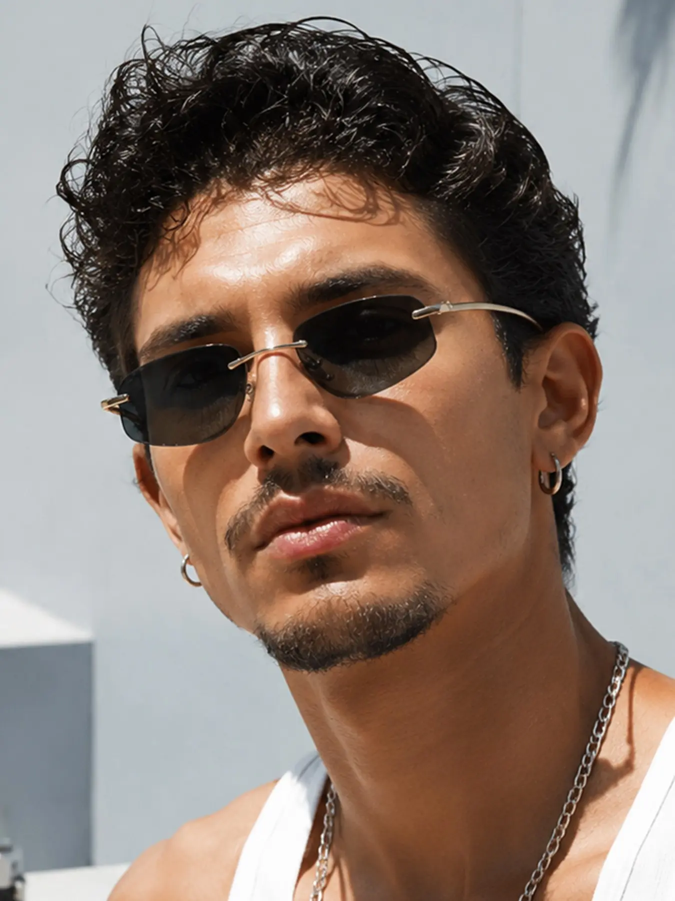 Men's Metal Geometric Rimless Glasses, Casual Style, Decorative Lens, All Seasons, Perfect for Street Photography, Parties, Music Festivals