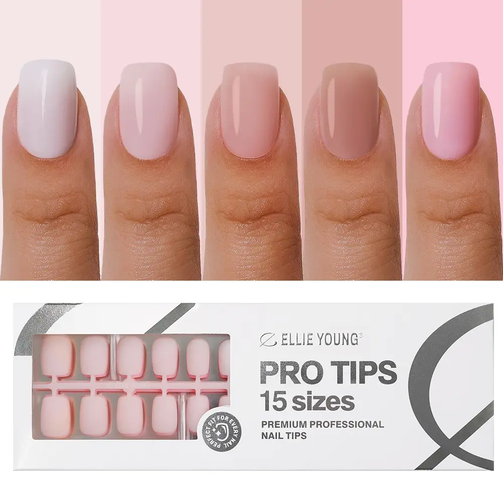 ELLIE YOUNG ProTips Bare Essentials Nude Short Square Solid Mix Nail Kit, Soft Gel Nail Tips, 150pcs Press-On Nails Kit with 15 Sizes, Matte Acrylic Look, Salon Quality Finish, At-Home Manicur