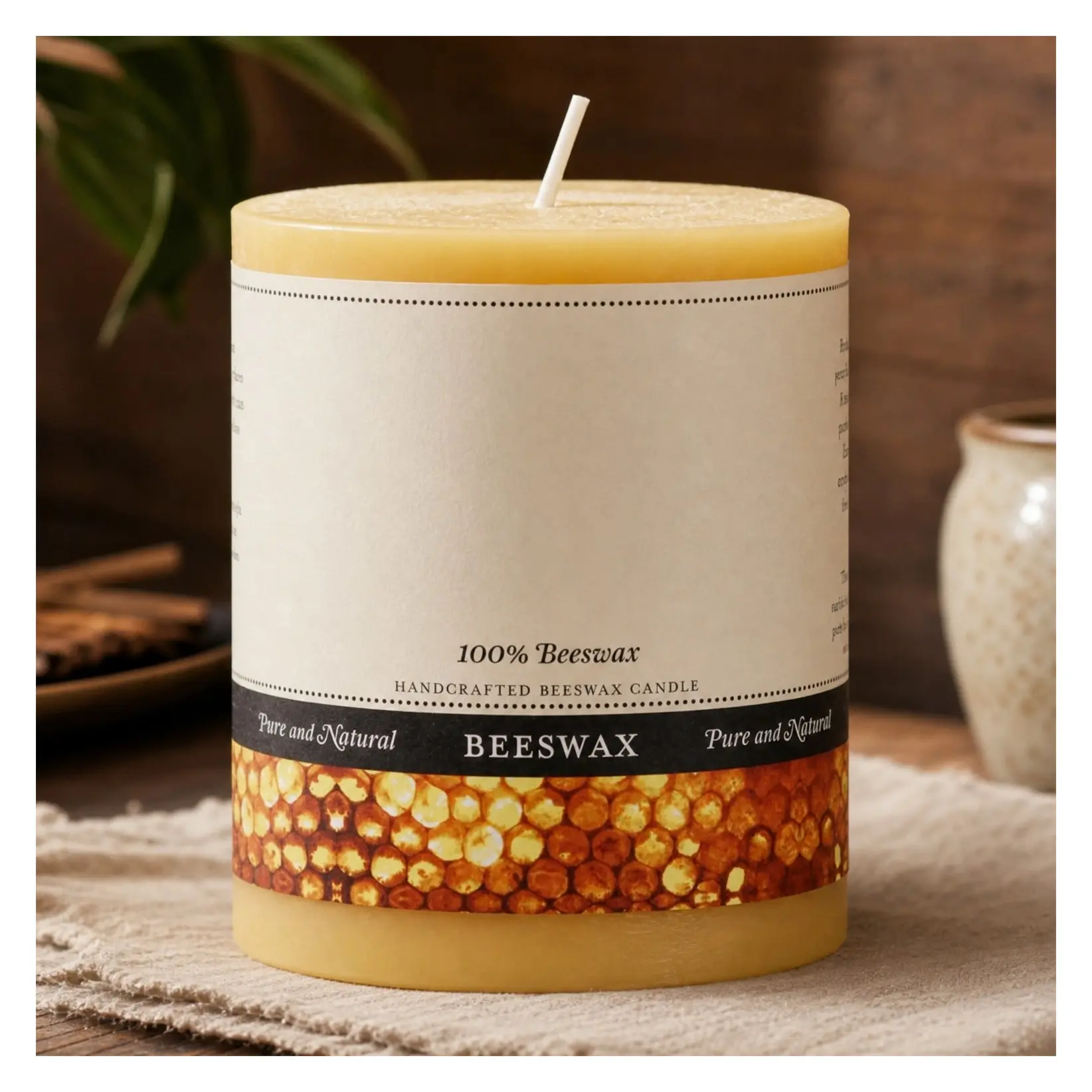 100% Pure Beeswax Pillar Candle, 3 x 3.5 Inch, Natural, 60-Hour Burn with Cotton Wick, Handmade in USA for Meditation & Home Décor, 1-PackGift