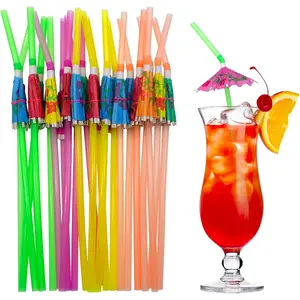 100pcs Umbrella Drink Straws 9.45 Inch Assorted Colors, Fancy Mini Paper Umbrella for Cocktail,Milkshake,Juice,Great for Valentine's Day Beach Party,Hawaiian Luau Party,Bar