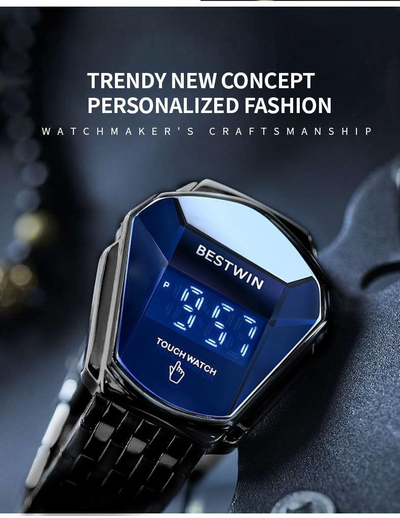 Touchscreen Racing Sport watch Luxury Mens Racing Sport​Iridescent diamond-shaped mirror surfacet WatchMultifunction Chronograph  Stainless Stee!Casual Business Stvle Perfect Giftfor Him fashionable wristwatch time display