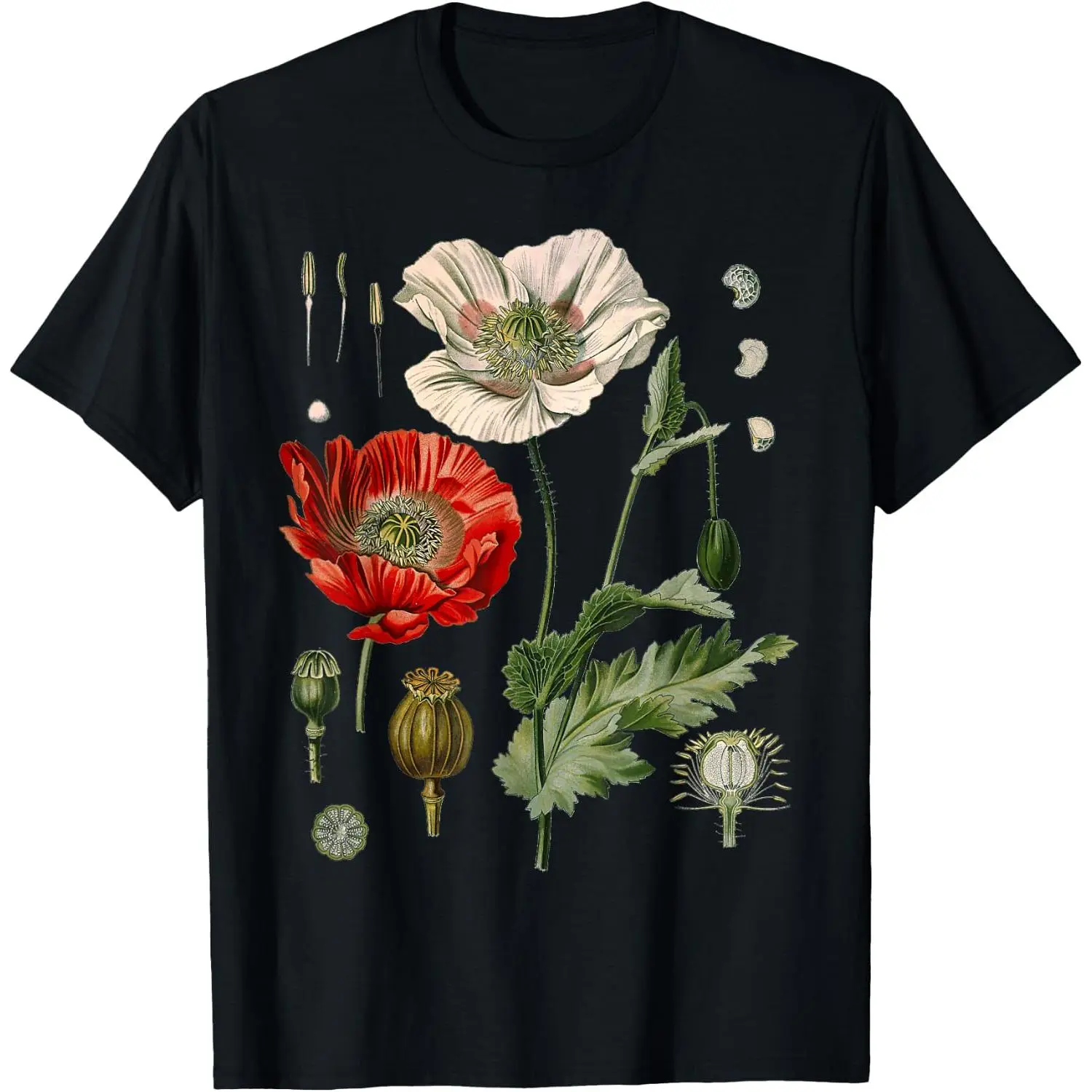 Red Poppy Flower Anatomy Shirt, Cotton Graphic Tees, Trendy Dark Aesthetic Casual Top, Plant Lover Gift sohochic