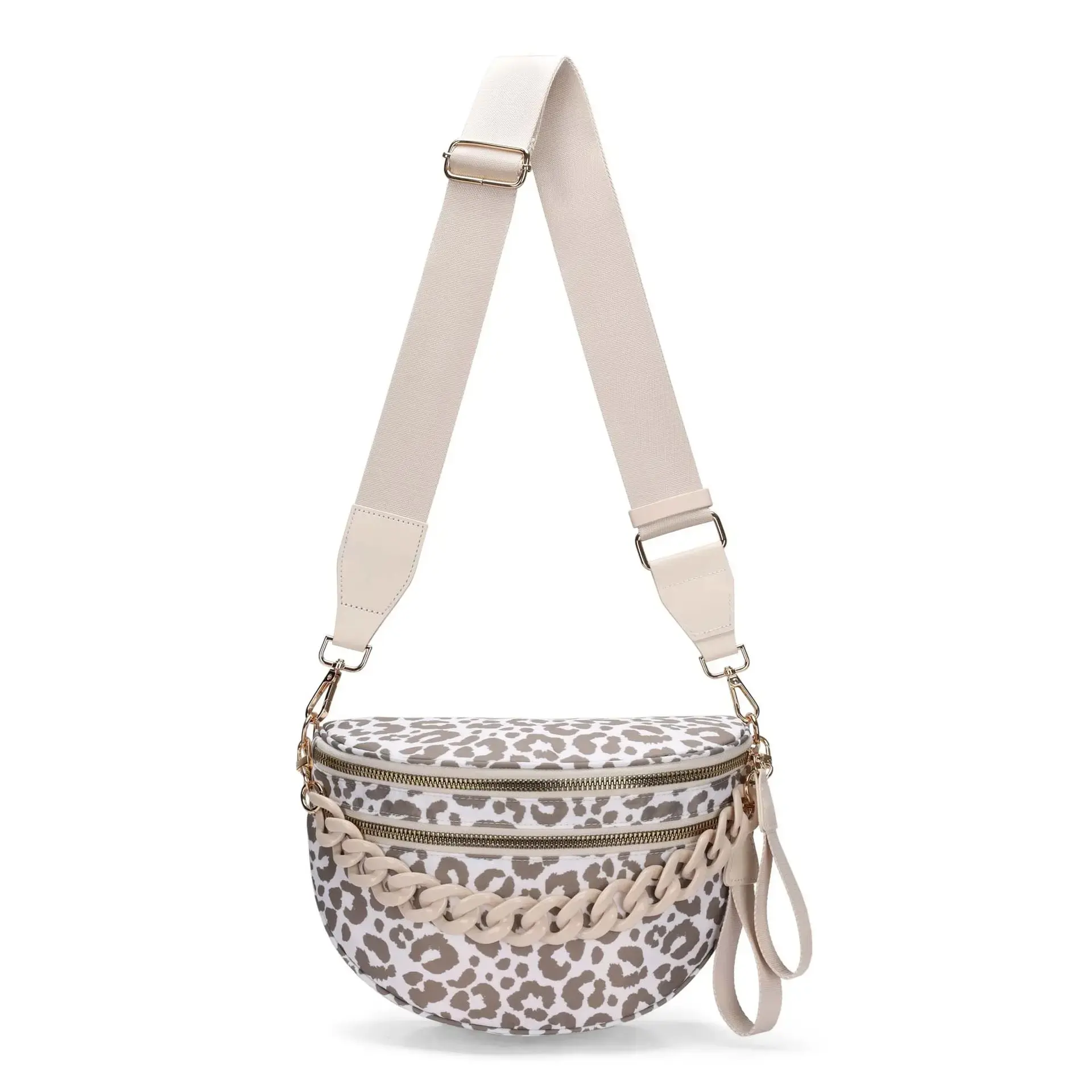 Women's Cute Colorful Leopard Print Bum Bag - Oxford Cloth Waterproof Large-Capacity Shell-Shaped Design with Carrying Chain, Crossbody Freedom, Lightweight Casual Outdoor Sports Accessory for Women