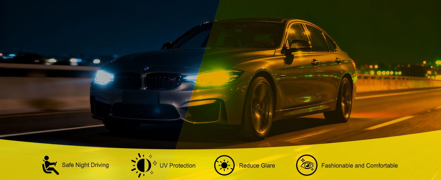 Night Vision Driving Glasses Women Anti Glare Polarized, Wrap Around Nighttime Safety Glasses UV Protection