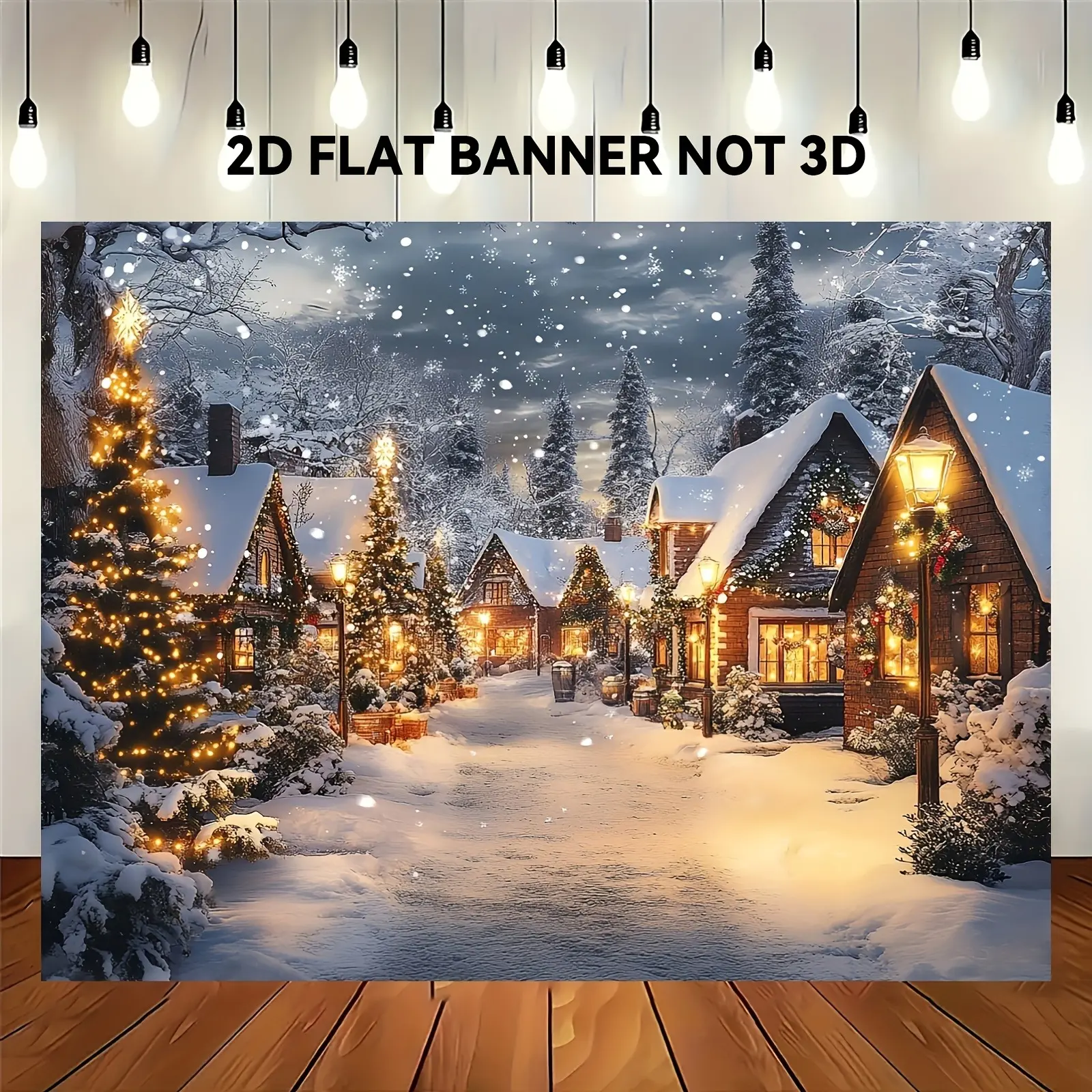 2D Flat Rustic Christmas Village Banner | Snowy Holiday Village Winter Backdrop | Single-Sided Polyester | Metal Grommets for Easy Hanging | Perfect for Christmas Parties, Fireplace Decor, Photo Booth & Winter Home Display