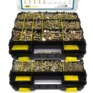 919 Pcs 8.8 Metric Bolt Assortment, M4 M5 M6 M8 Duty and Nuts Kit, Yellow Zinc Plated, Length from 12-30mm (Yellow Box)