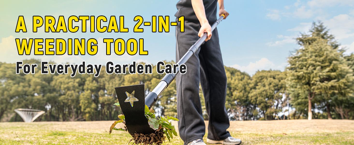 2-in-1 Manual Weeds Remover,Weed Puller Tool with Long Handle 68", Heavy Duty Weed Rake and Garden Hoe Combo, Stand Up Weeder Uprooting Weeding Pull Tool for Garden Yard Lawn Patio