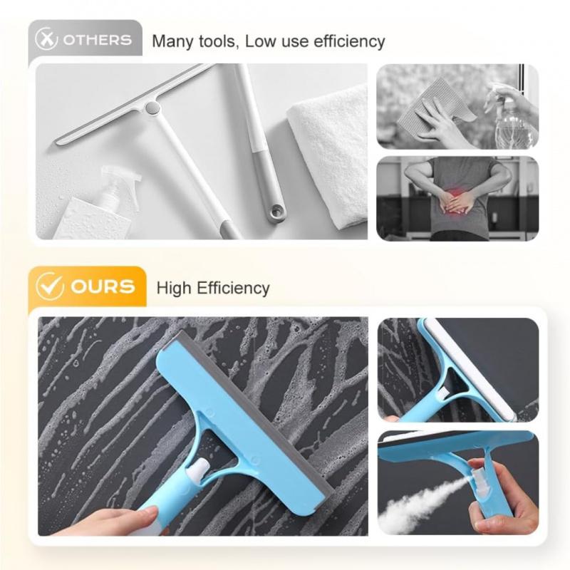 3 in 1 Window Cleaning Scraper, Squeegee and Scrubber with Spray, Multifunctional Household Cleaning Tool, Car Windshield Cleaner, Lightweight Silicone Microfiber Wipe, Versatile Cleaning Tool