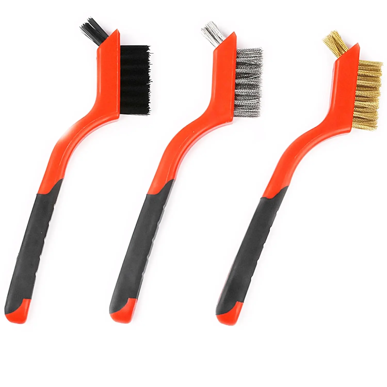 Small Wire Brushes Set for Cleaning Rust Removal in Holes, 3 count Brass/Stainless Steel/Nylon Brushes