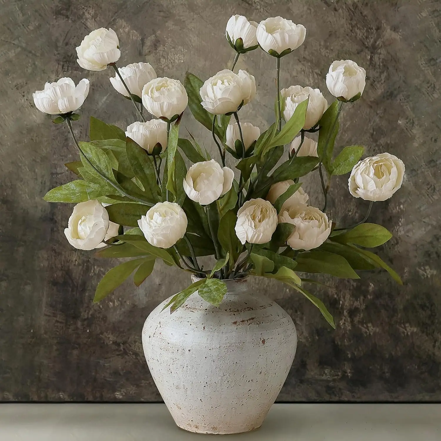6 Pcs Faux Silk Peony Artificial Flowers for Vase -27", Bulk Fake Peonies Branches with Stems for DIY Bouquet Centerpieces Wedding Fillers Arrangements Shower Decorations (Cream)