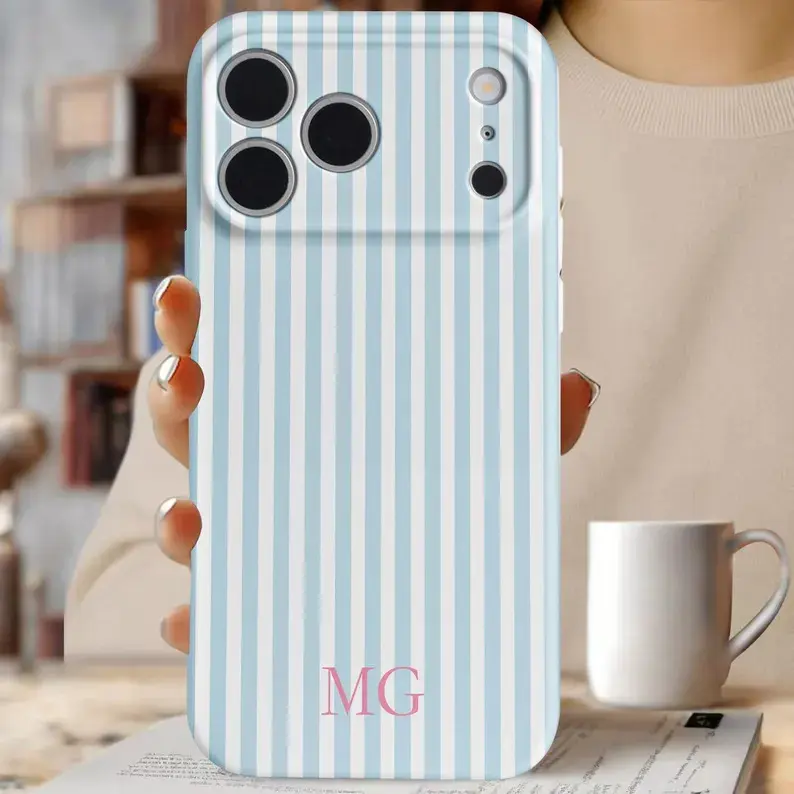 Custom Initial Phone Case Striped Personalized iPhone Case 17 16 15 14 Pro Max Minimalist Aesthetic Monogram Case Preppy Style Gift for Her