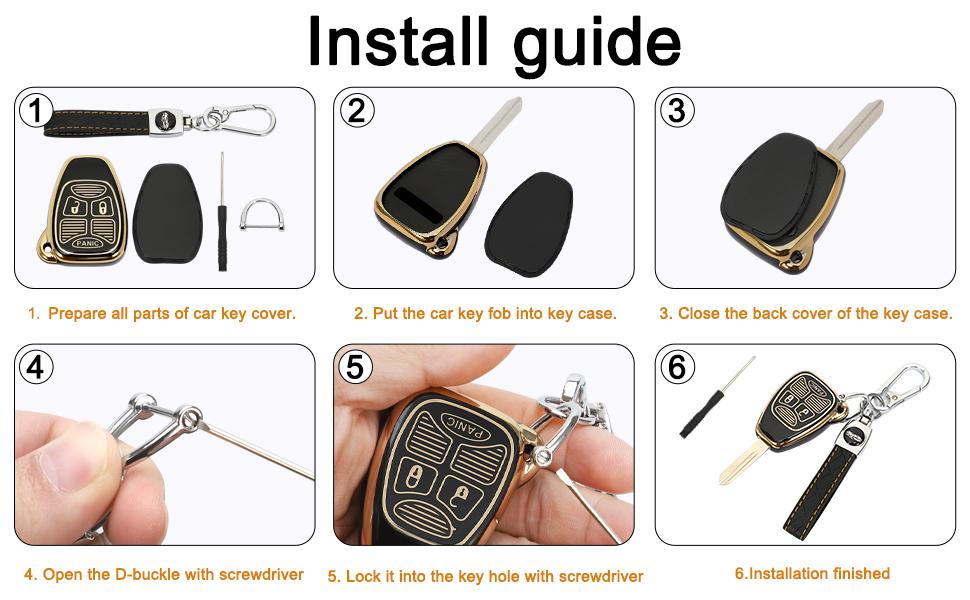 for Jeep Key Fob Cover with Keychain, 3 Buttons Soft TPU Key Fob Protector Compatible with 2007-2018 Wrangler Compass Patriot, Dodge Avenger Ram Durango Dakota Chrysler Aspen Sebring, Black