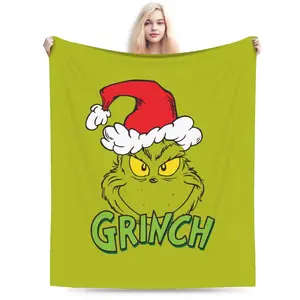 Christmas-S-Green-S-Grinch Blanket Fleece Textile Decor  Portable Warm Throw Blanket for Home Office Rug Piece