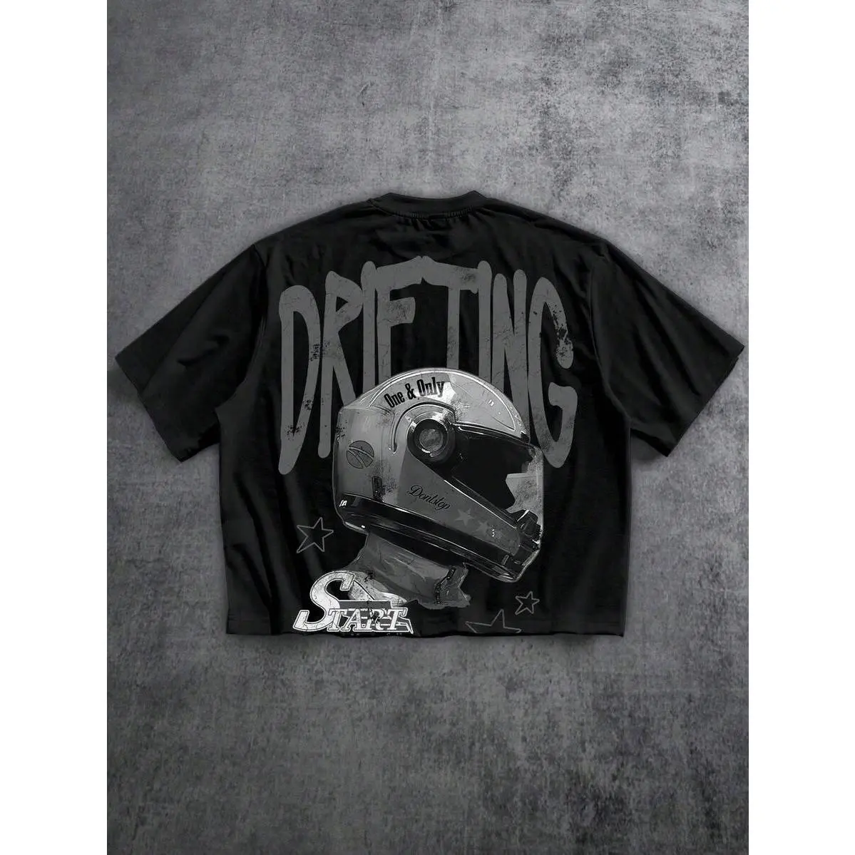 Manfinity LEGND Boxy Cropped Loose Distressed F1 Racer Start Star Print Short Sleeve T-Shirt, Street Style Clothing, Gift For Friends