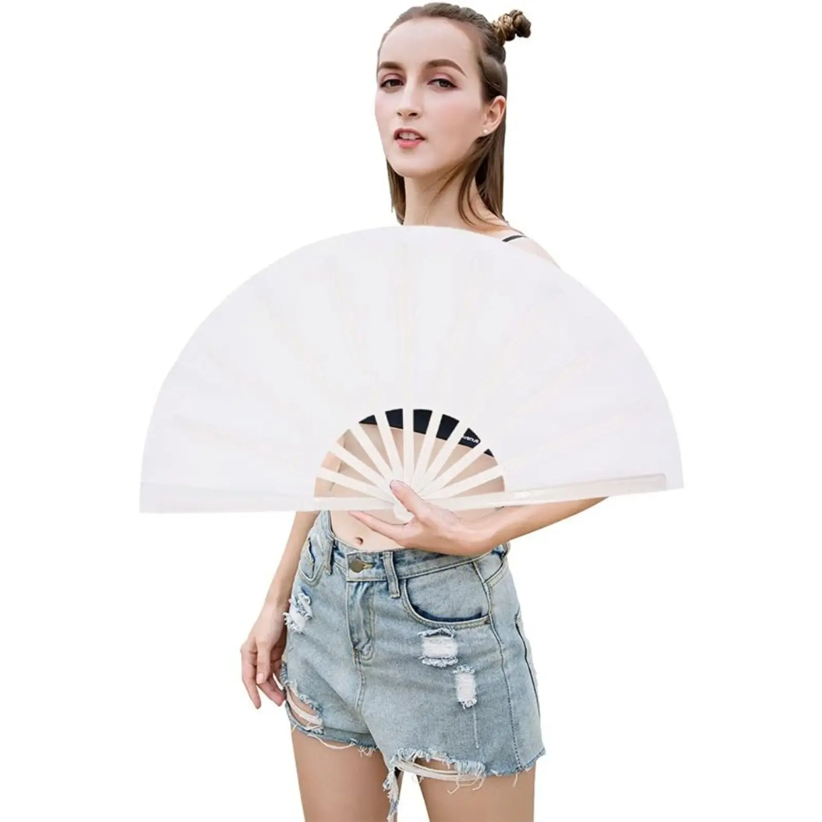 Large Foldable Vintage Nylon Cloth Hand Fan, Traditional Chinese Tai Chi Kung Fu Fan for Men Women, Portable Decorative Fan for Stage Performance, Dancing, Holiday Gifts & Home Ornament, Folding Hand Fan, Folding Fans, Decoration, Decoration Items