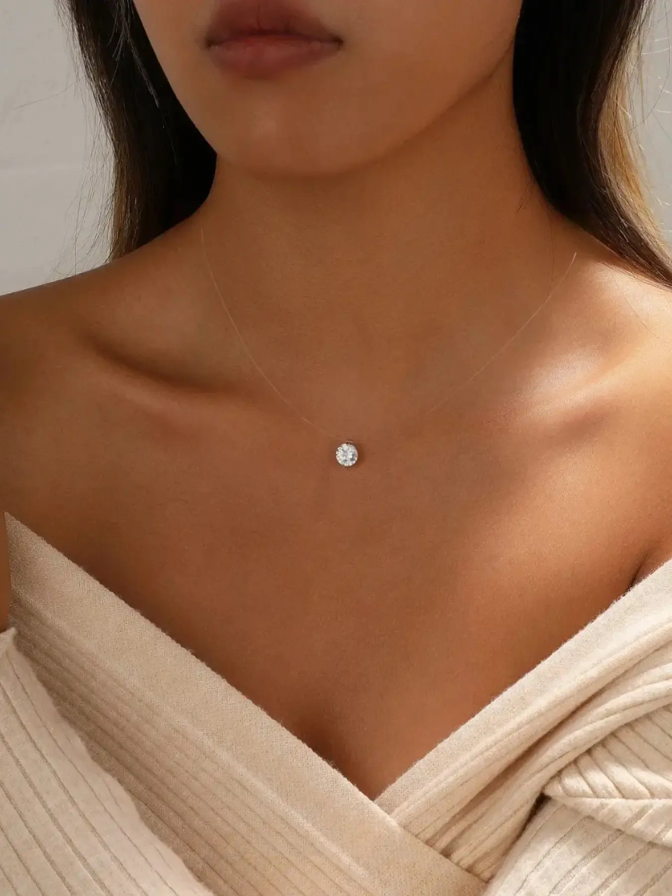 Women's Zirconia Transparent Necklace, Invisible Fishline Collar Chain, Minimalist Fashion Jewelry, Perfect for Beach, Travel, Street Style, Summer Jewelry