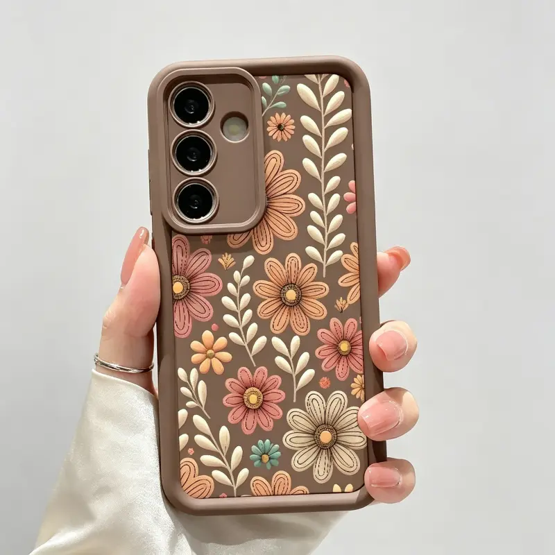 Vintage Floral Soft TPU Smartphone Case - Handheld Cellphone Accessory for Samsung Galaxy S26,S25,S24 Ultra,S23 Plus,S22,A13-A17,A33-A36,A52-A54,Note20,Note20 Ultra - Cute Neutral Dopamine Flower Shockproof Anti-Slip Slim Bumper Protection Cover, Accessor