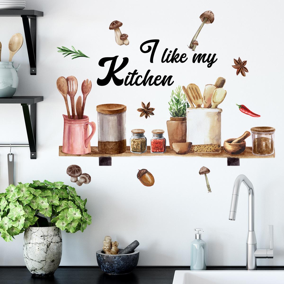 Cute Kitchen Sticker Kitchen Utensil Graphic Decorative Sticker, Wall Decal, 1 Set DIY ...