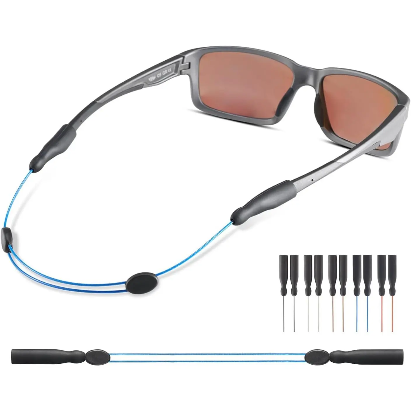 Glasses Strap -No Tail Adjustable Sunglasses Eyeglasses Strap, Cable Straps, Eye Glasses Holders Around Neck, Lanyard for Men Women -Eyewear Retainer String, Chain (1pcs Blue 14inch)