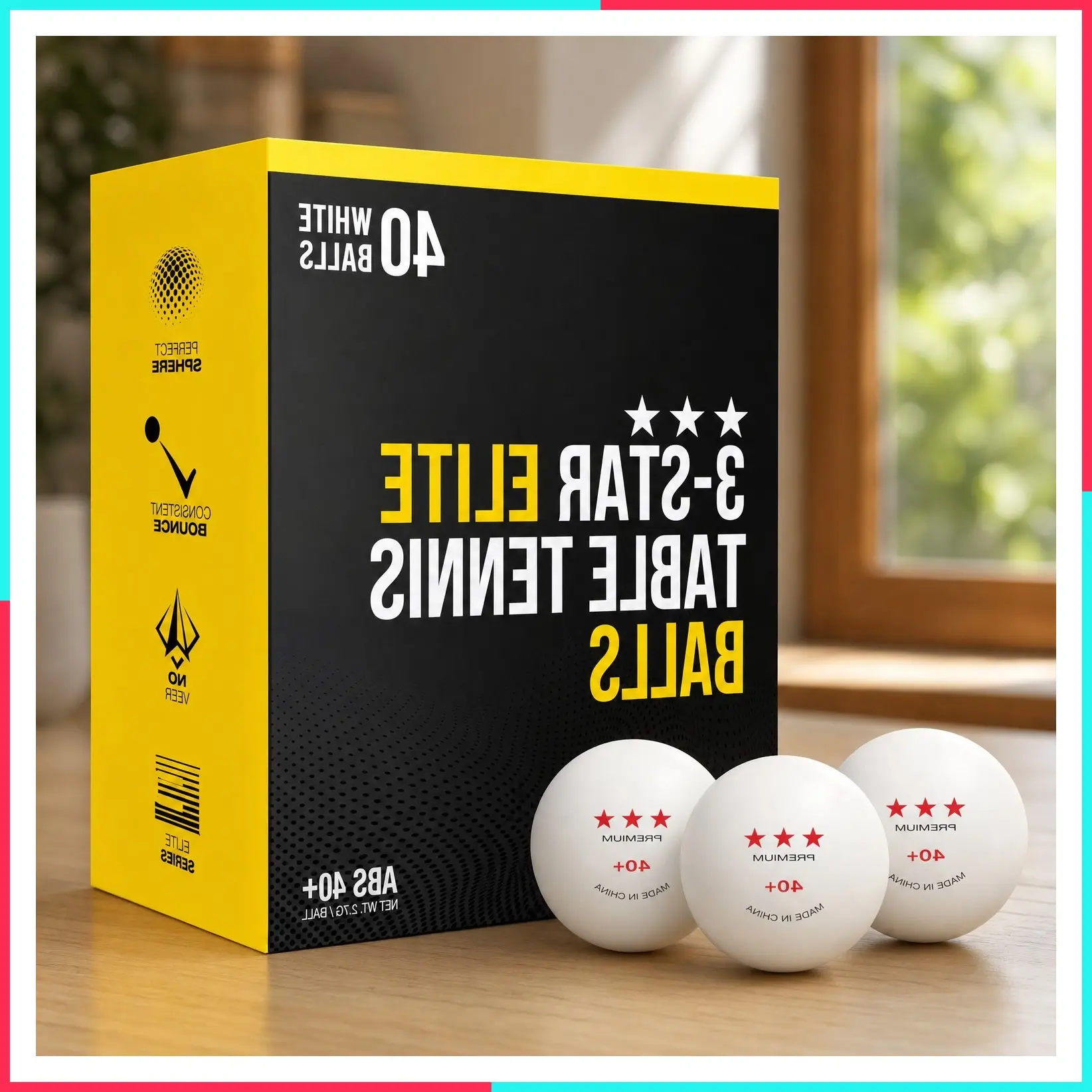 3-Star ITTF-Approved Premium Table Tennis Balls | High-Performance 40+ ABS Professional Quality for Indoor & Outdoor Games