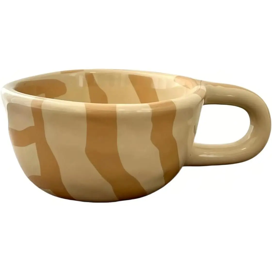Irregular Ceramic Mug 200ml/6.8oz, Brown Stripe |  pottery with irregular checkerboard , dishwasher & microwave safe,  for office or