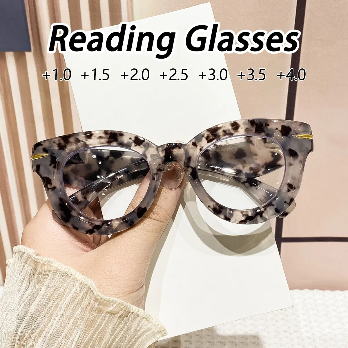 Women's Plastic Round Floral Reading Glasses, Vintage Style Elegant Casual Fashion Eyewear, Stylish Old Flower Design