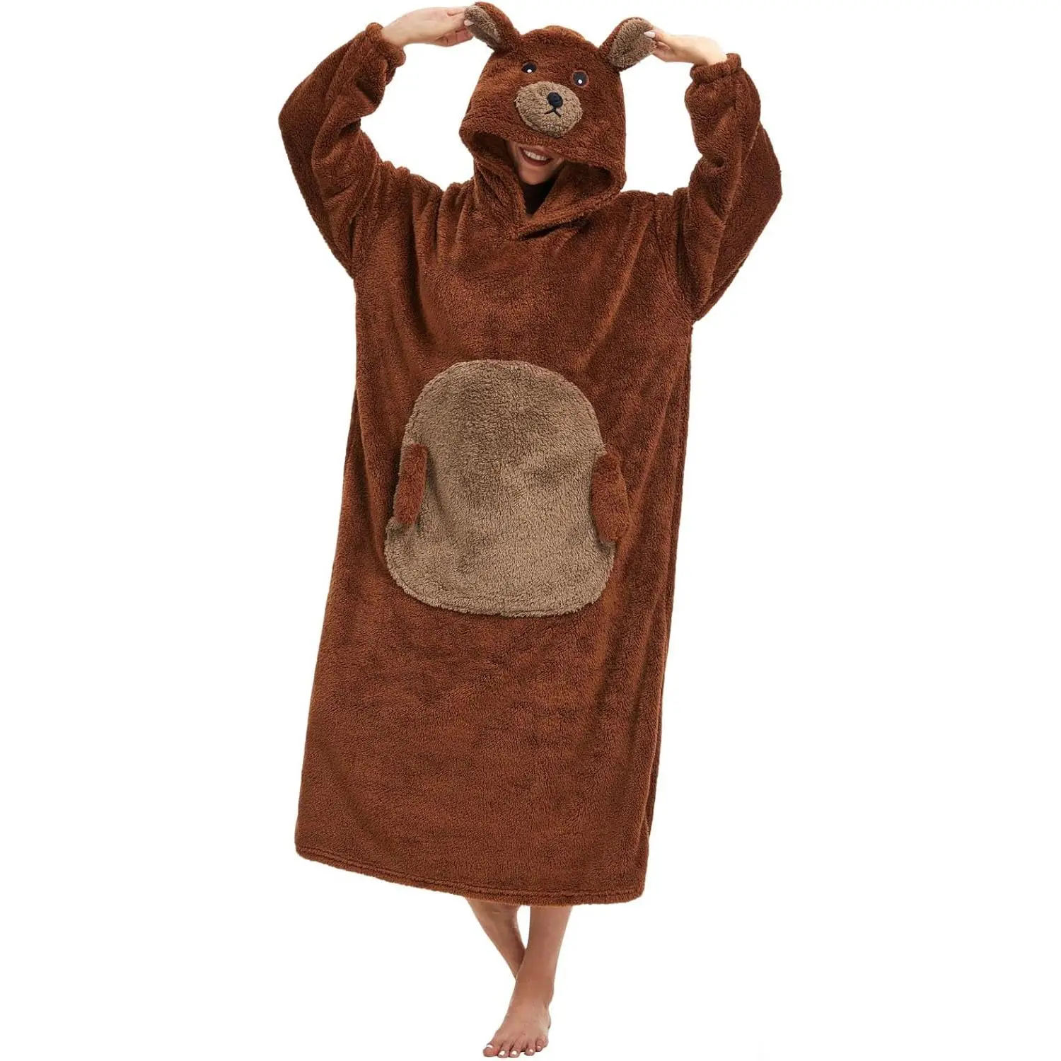 Adults' Wearable Hoodie Blanket, Oversized Fleece Sweatshirt with Cute Animal Hood, Cozy Aesthetic, 1 Size, Ideal for Christmas & Halloween Parties