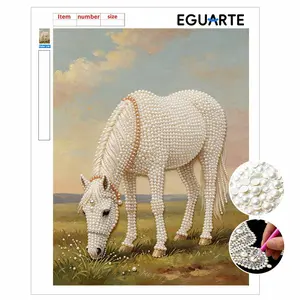 DIY Pearl Painting Kit, Frameless Horse Pattern, Self-Stick Canvas, Stress Relief Craft, Home Wall Art, Mosaic Jewelry Gift, Festival Present