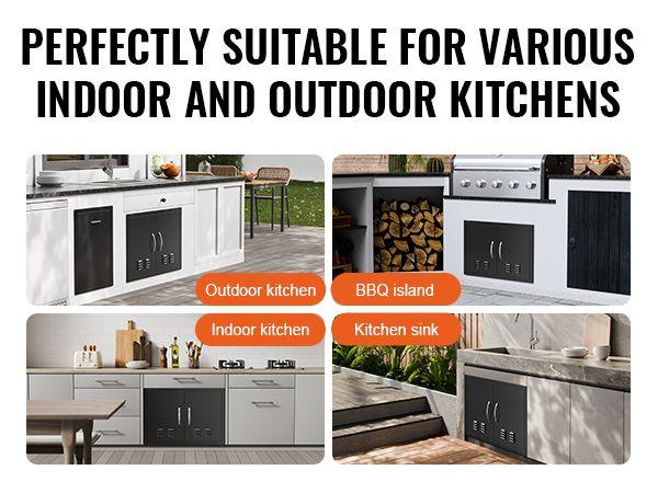 BBQ Access Door, 30W x 21H Inch Double Outdoor Kitchen Door, Cold Plate Flush Mount Door, Wall Vertical Door with Handles and Ventss, for BBQ Island, Grilling Station, Outside Cabinet