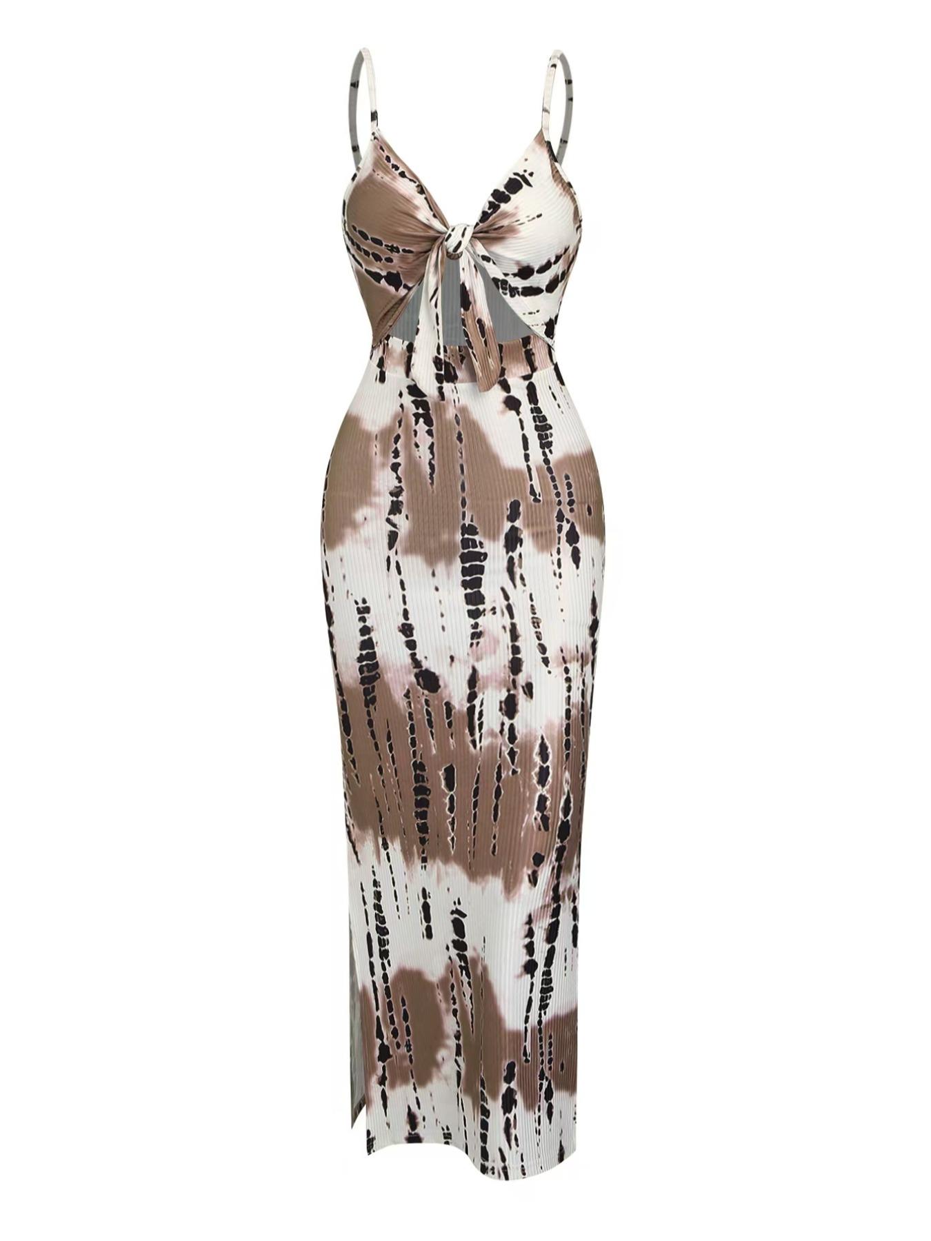 Women's All Over Print Camouflage Cut Out Cami Dress, Fashion Casual Backless Long Dress for Daily Outdoor Wear, Ladies Clothes for All Seasons