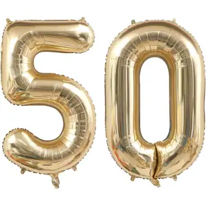 40 Inch Light Gold Giant 50 Foil Mylar Helium Jumbo Digital Balloon for 50th Birthday Anniversary Events Party Decorations Supplies