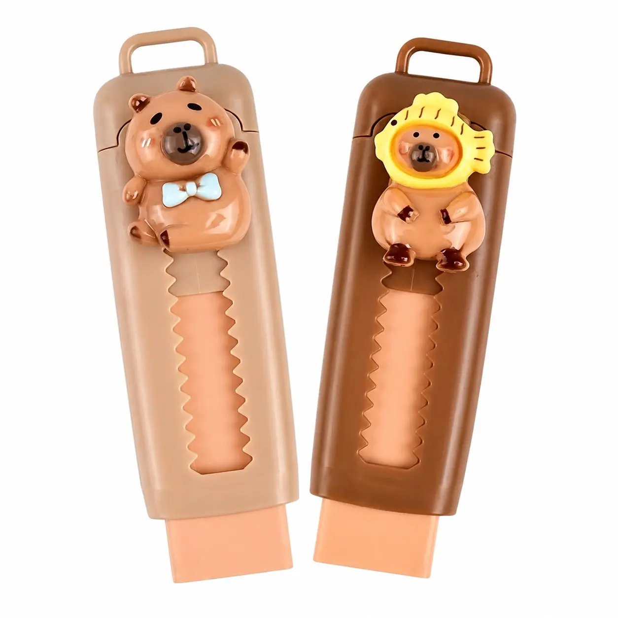 Cute Capybara Retractable Eraser, Push-Pull Pencil Eraser with Portable Case, Fun Animal Stationery for Students, Office, Classroom and Journaling