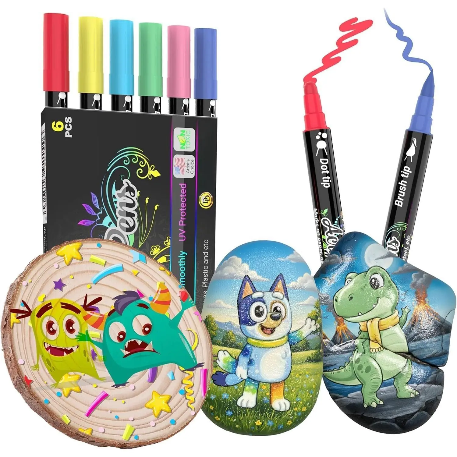 Paint Markers for Rock, Ceramic & Glass - 6-Piece Non-Water-Based Art Crafting Supplies with Multicolor Tips & Odor-Free Ink