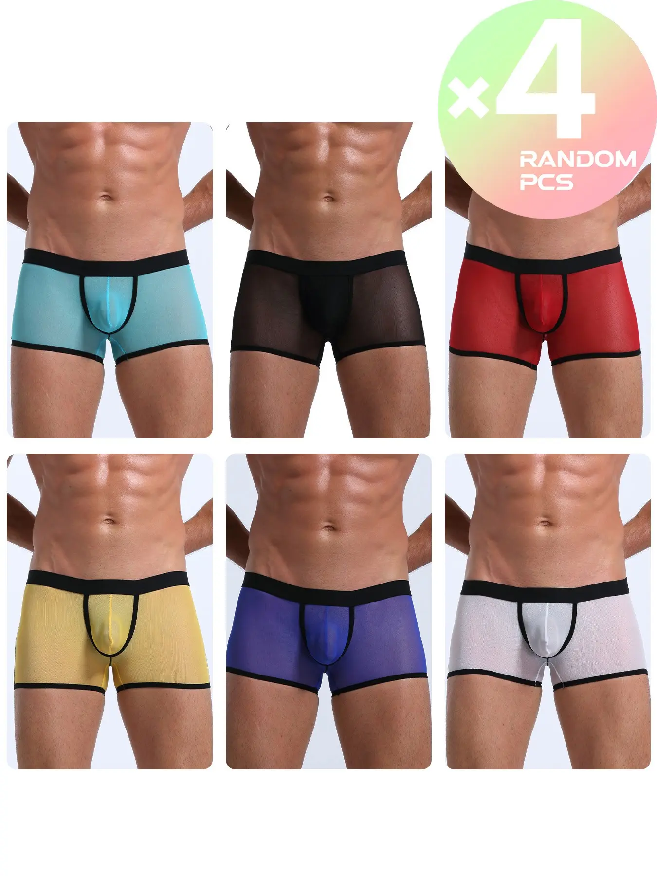 Men's 2/3/4 Pack Mesh Briefs, Breathable Transparent, Elastic Waistband, Casual Daily Wear, Random Colors, All Seasons