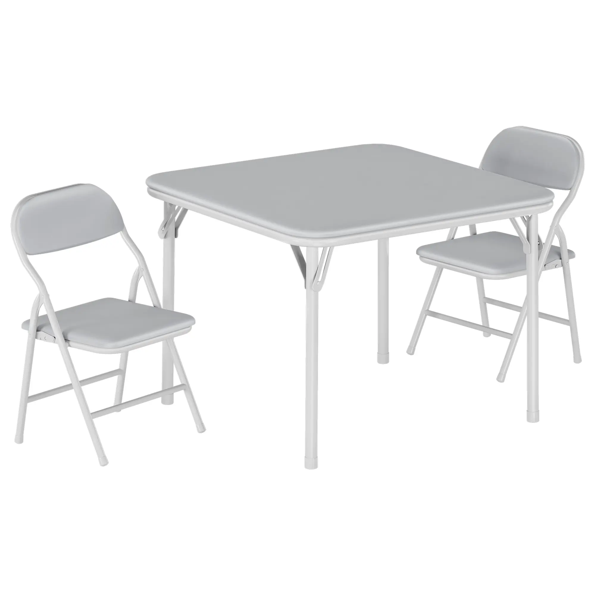 Kids Folding Table and Chair Set – Portable Space-Saving Furniture with PU Leather Seats, Durable Metal Frame, Easy-Clean Design for Learning, Crafts, Dining, Playroom, Preschool & Daycare