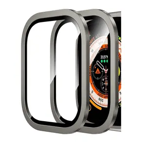 2Pcs For Apple Watch Ultra 3/2/1 Screen Protector 49mm,9H Tempered Glass + Titanium Alloy Frame, Touch Sensitive Durable Protective Film, Smartwatch Accessories
