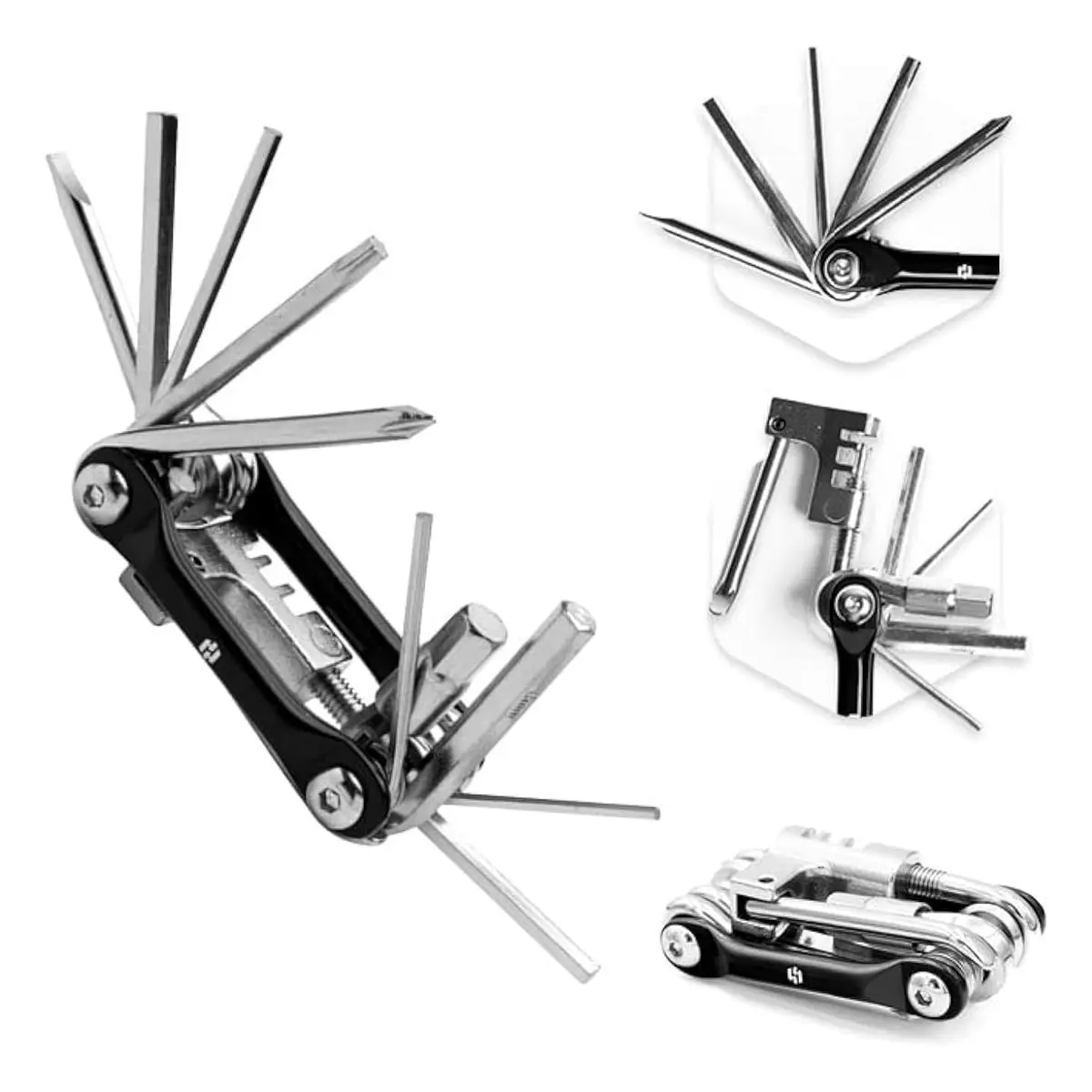 12-in-1 Lightweight Stainless Steel-Carbon Steel Bicycle Multitool - Folded, Waterproof, Portable EDC Gear with Safety Locking, Hex Key, Screwdriver, Chain Cutting, 3 Different Types of Spoke Wrenches for Mountain Biking Repair (Centimeters Measurement)